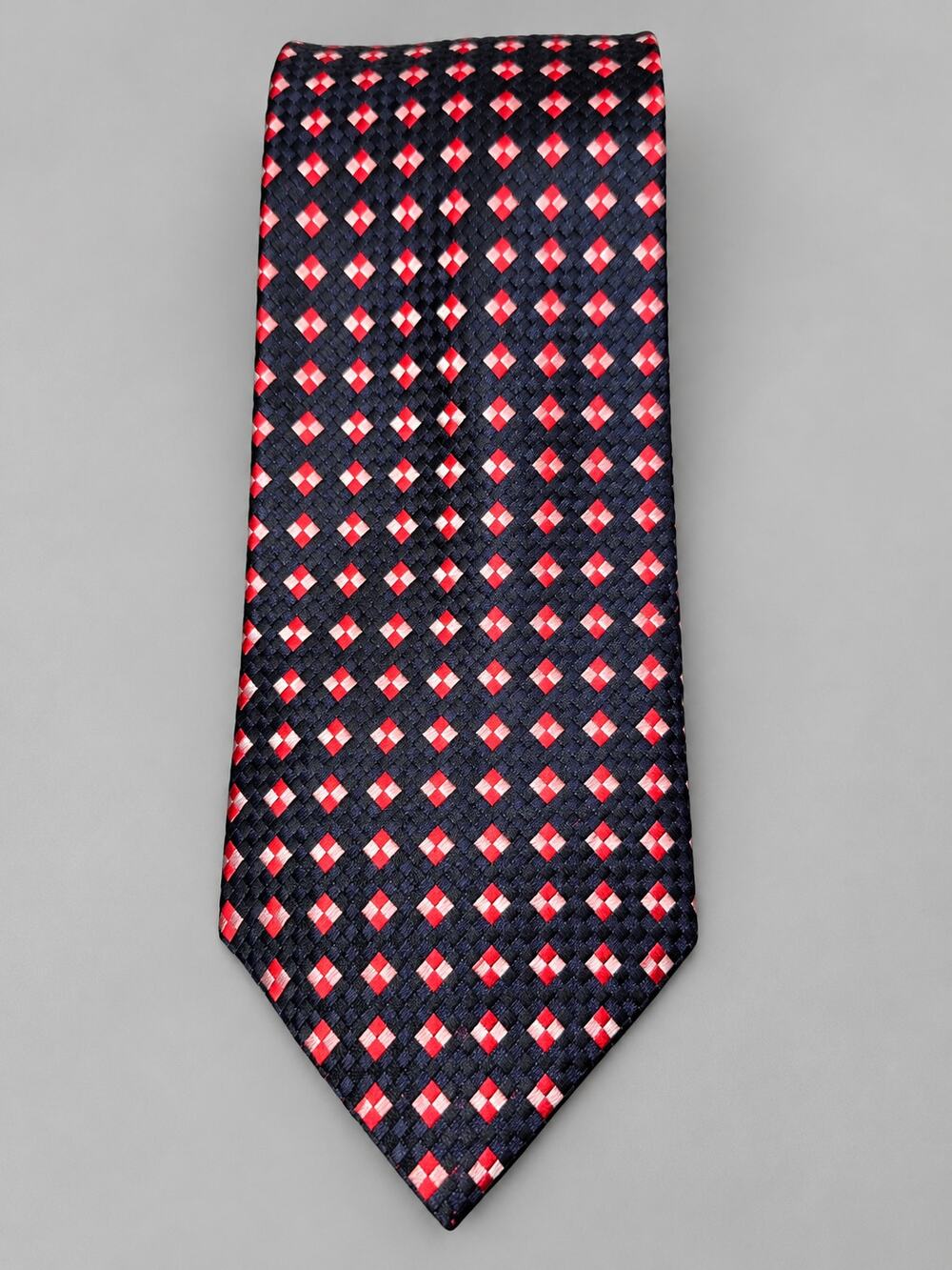 John Kochis New York Men’s Tie Navy Blue Red White Geometric Diamond Necktie